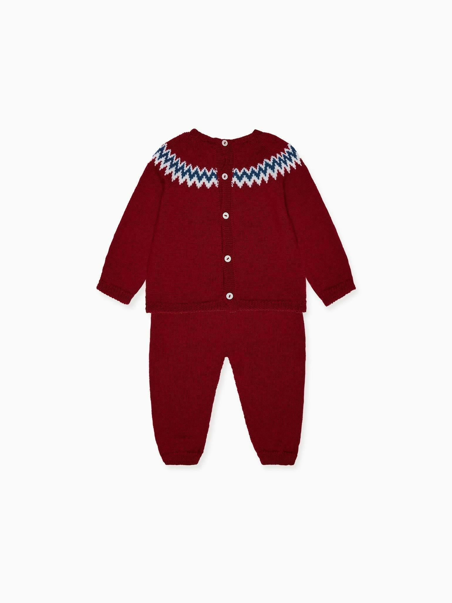 Burgundy Nieve Merino Fair Isle Baby Knitted Set