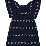 Mini Capucine Girl's Caftan Navy Embroidery, Blue