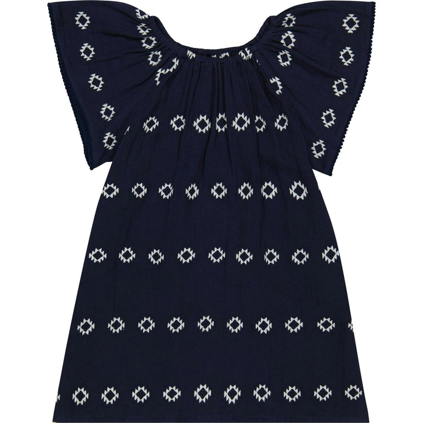 Mini Capucine Girl's Caftan Navy Embroidery, Blue