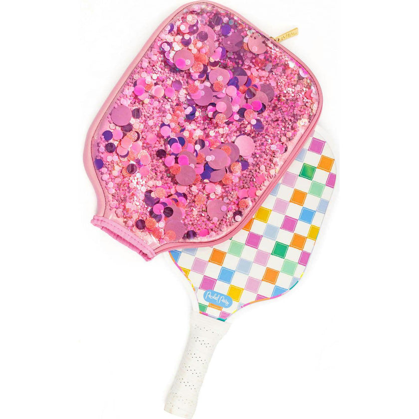 Packed Party Country Club Pickleball Paddle with Confetti-Filled Cover - Standard-Size Paddle with Protective Confetti Case, 7.8x15.75 Inch Paddle