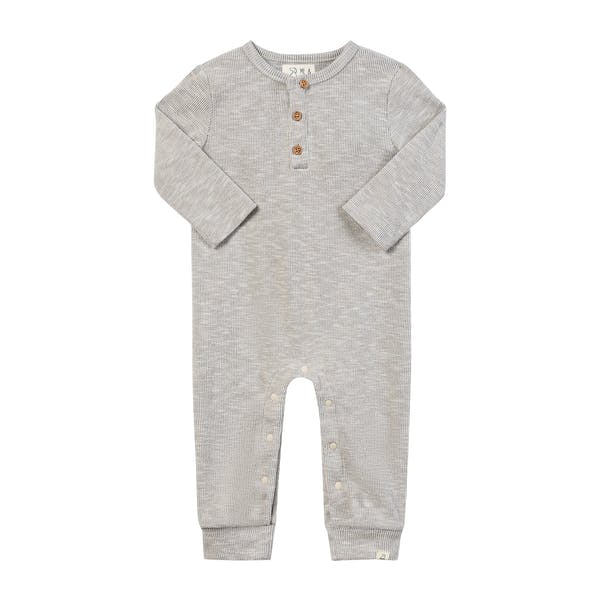 MASON Heathered Beige Ribbed Henley Romper