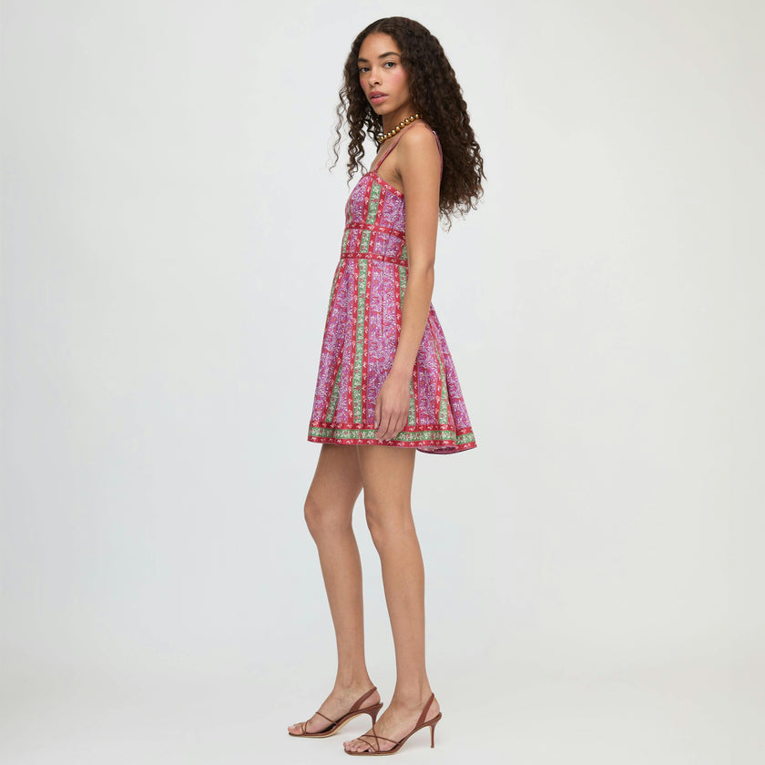 The Margot Mini Dress - Sunset Etched Floral Stripe