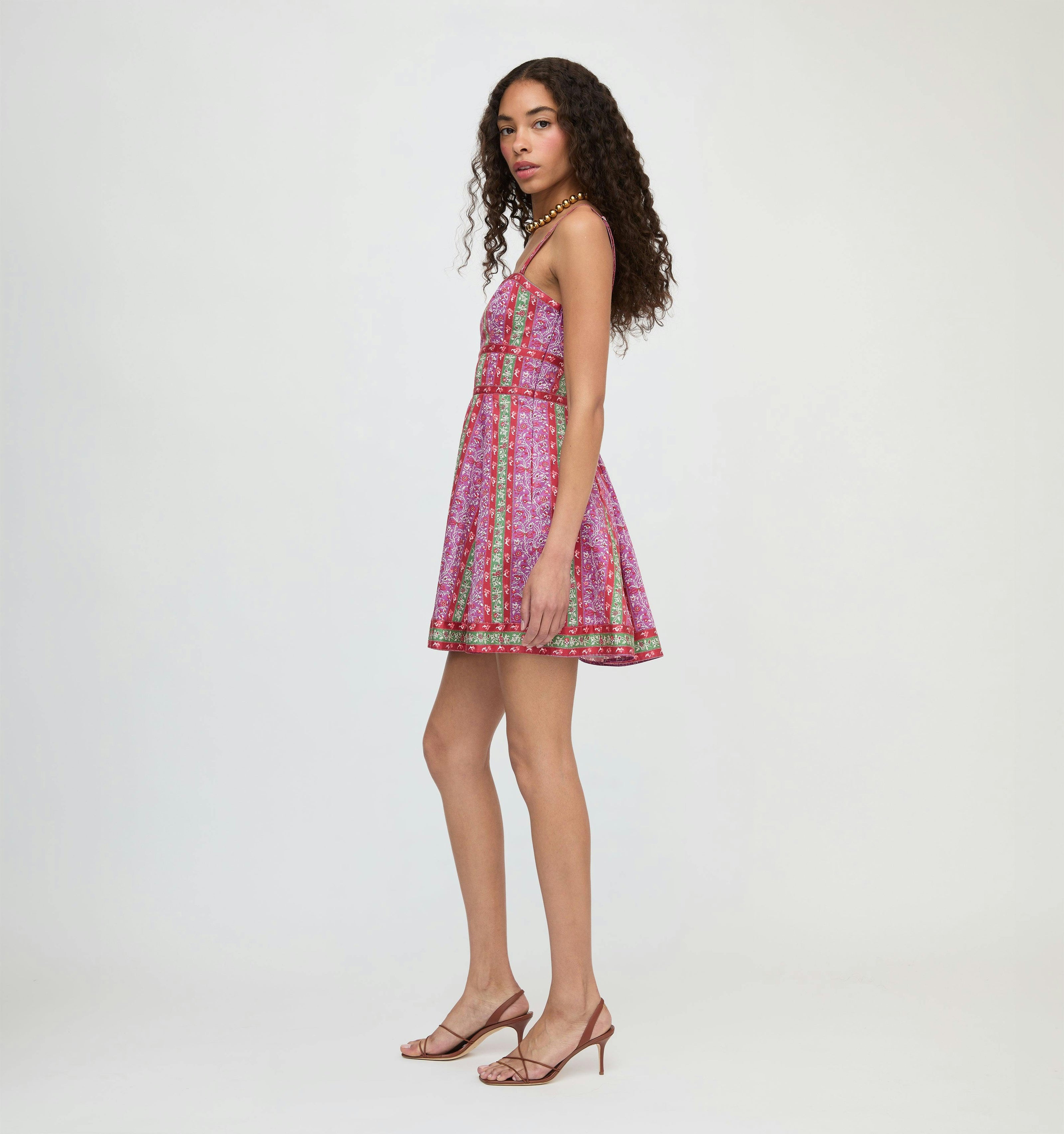 The Margot Mini Dress - Sunset Etched Floral Stripe