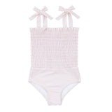 girls pink stripe tie smocked one piece