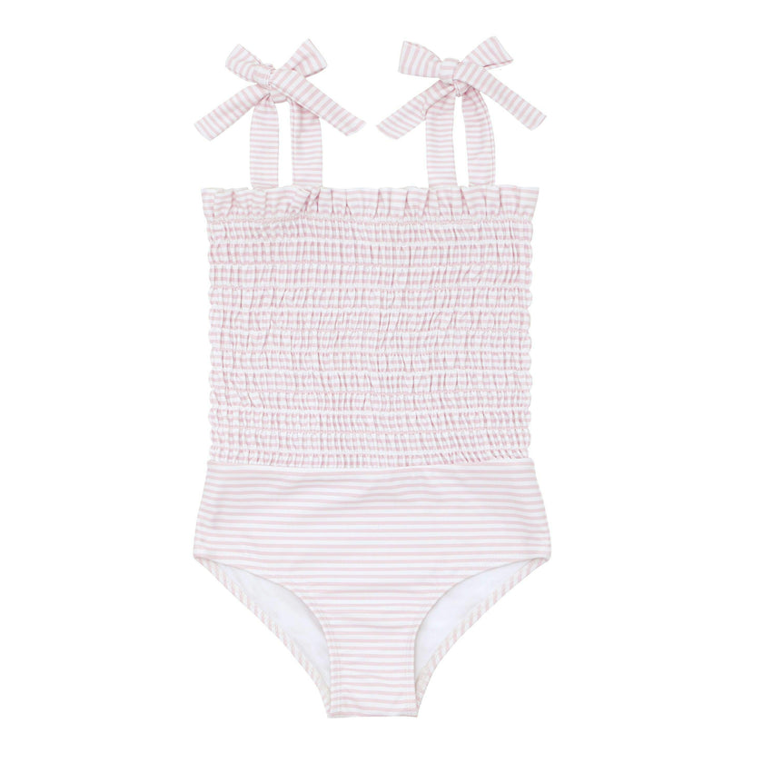 girls pink stripe tie smocked one piece
