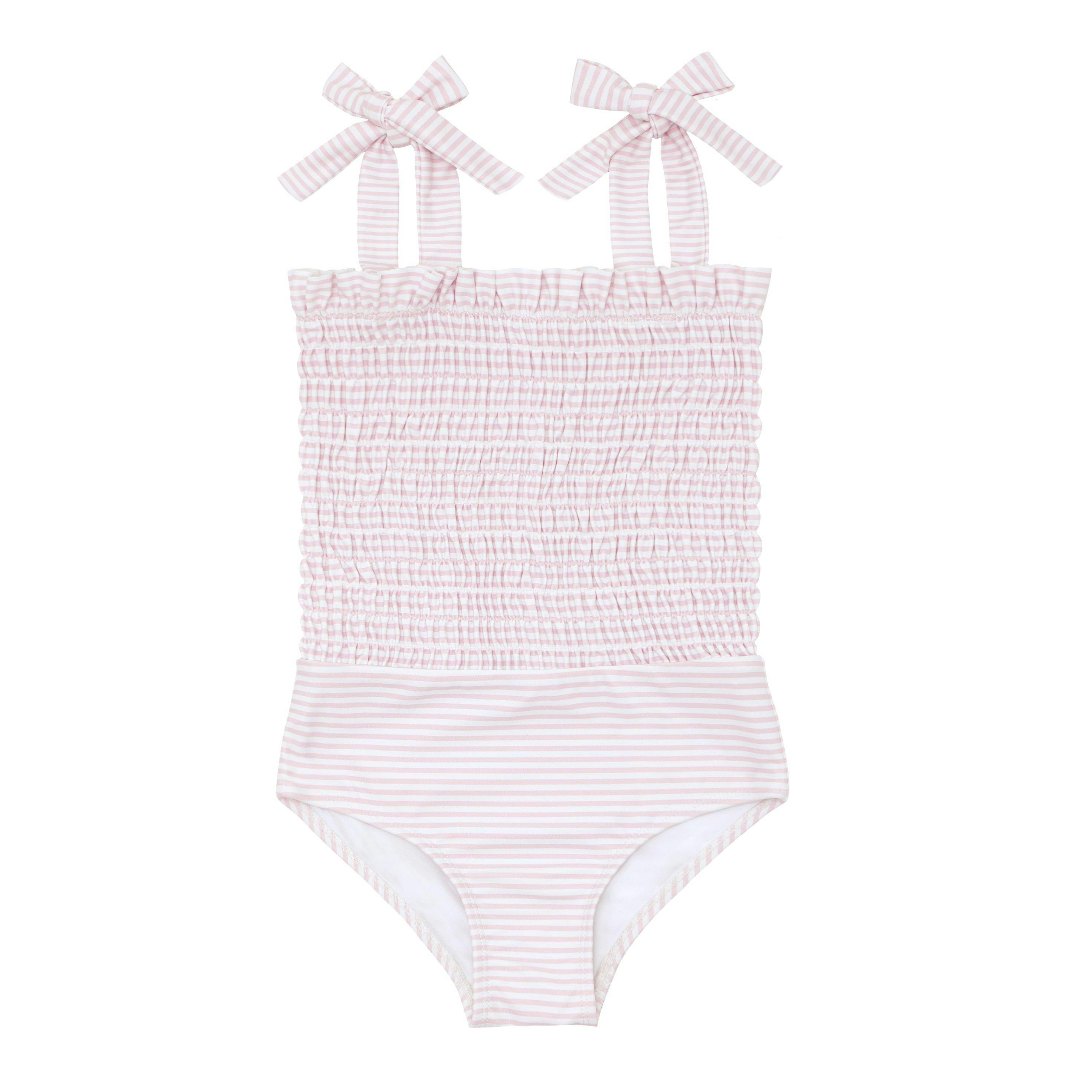 girls pink stripe tie smocked one piece