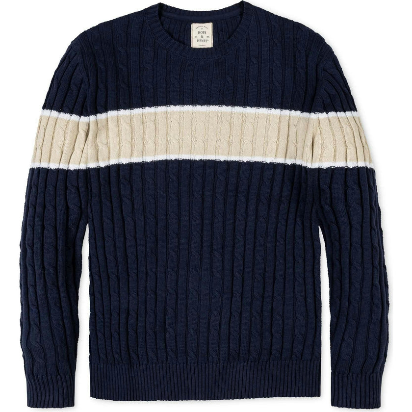Organic Crew Neck Cable Sweater, Blue