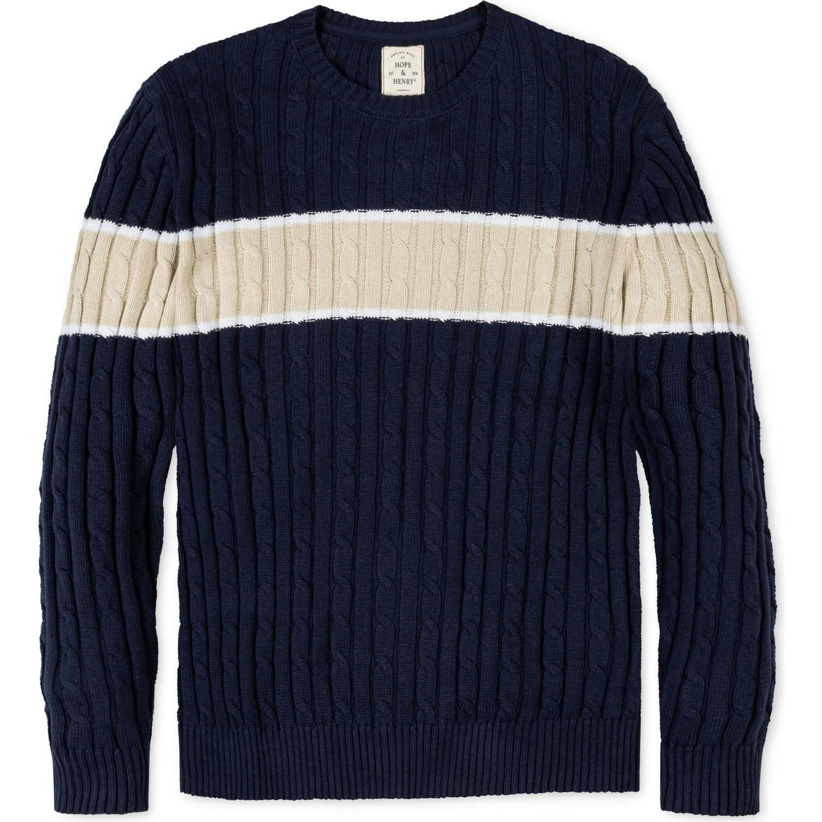 Organic Crew Neck Cable Sweater, Blue