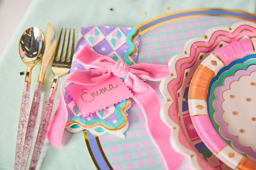Packed Party Pink Velvet Clip-On Bow Set of 5 - Two Shades of Pink Velveteen Ribbon Bows with Metal Clip for Napkins Place Settings and Party Favors