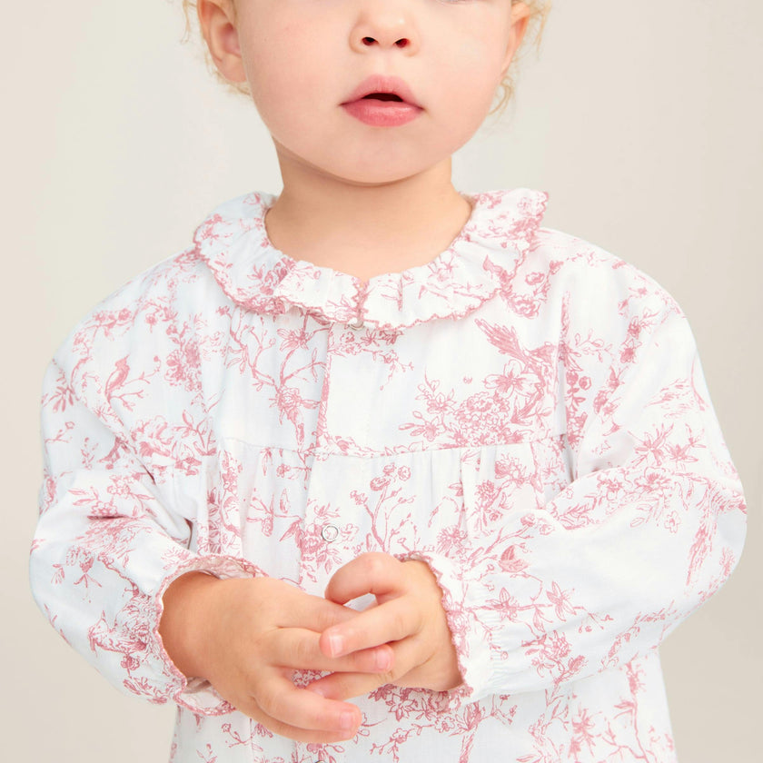 Baby's Twill Madeline Romper in Pink Timeless Toile