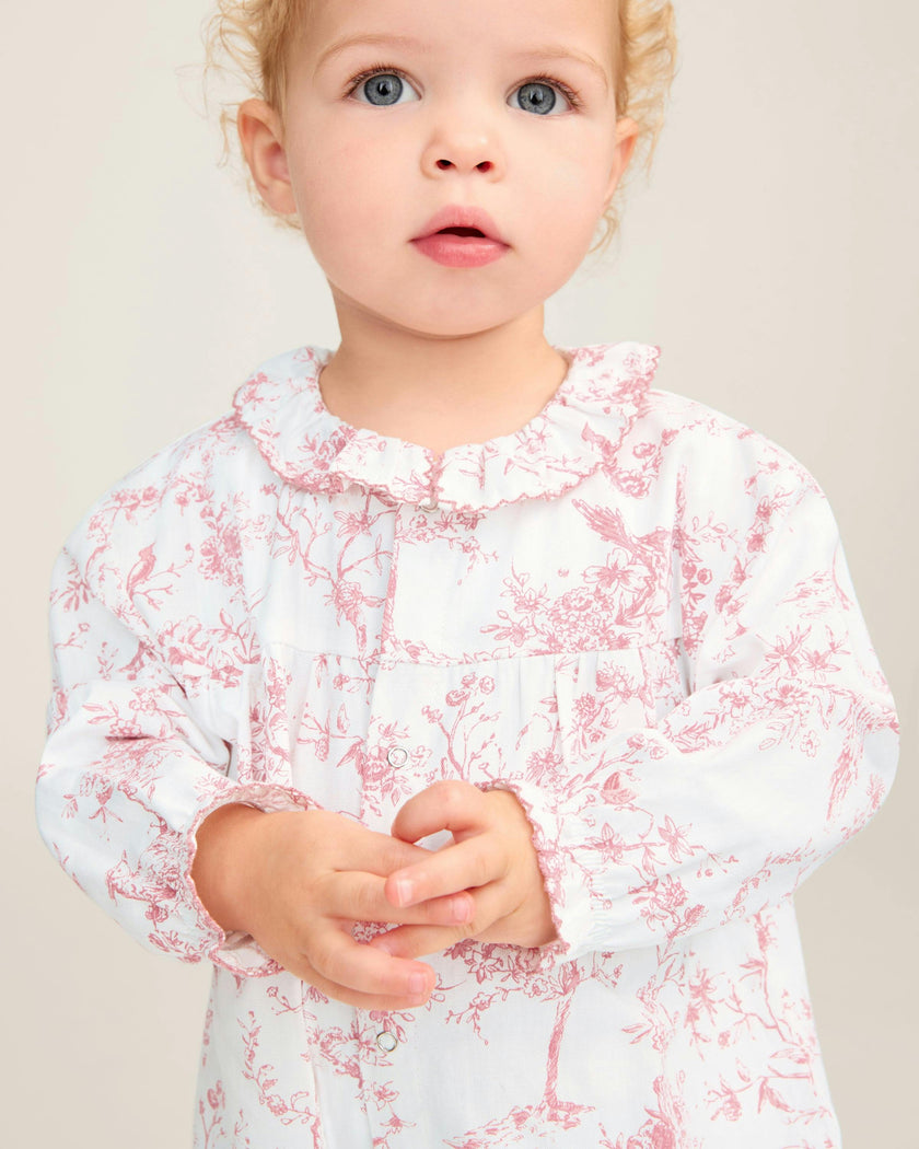 Baby's Twill Madeline Romper in Pink Timeless Toile