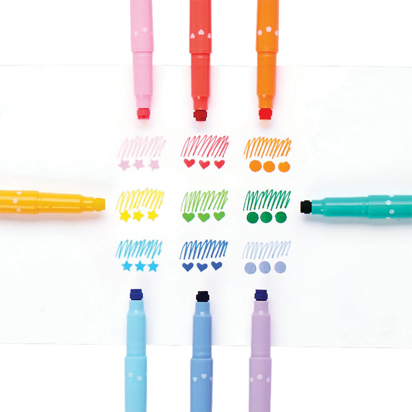Confetti Stamp Double-Ended Markers - Stamp & Fine Tip - Set of 9