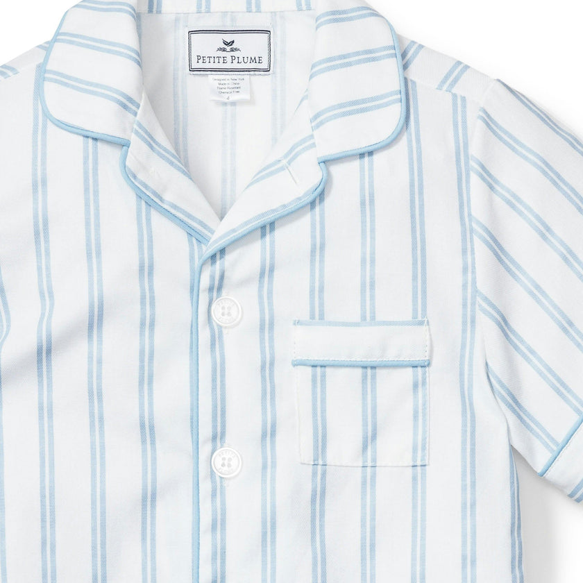 Kid's Twill Pajama Short Set in Periwinkle Stripe