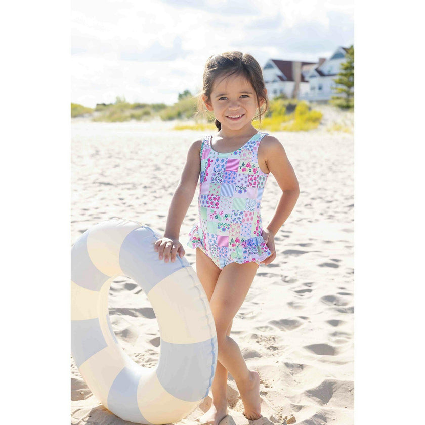 Patchwork Floral Hip Ruffle Swimsuit