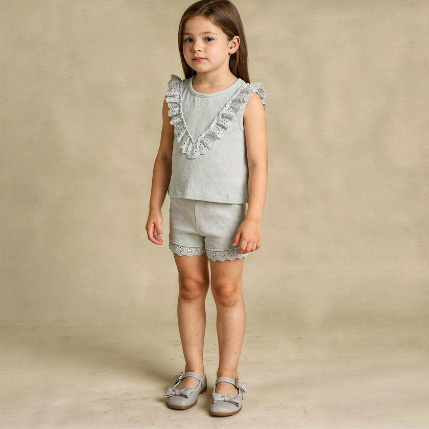 Organic Ruffle Top & Shorts Set - Fog