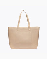 Vegan Leather Work Tote Bag with Removable Insulated Pouch, Cream Croc