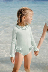 Girls' long-sleeved swimsuit with green stripes | CANDY BABY