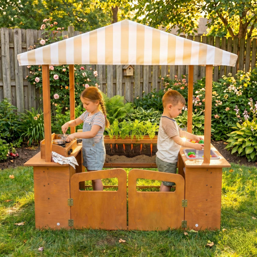 Avenlur Sumac Outdoor Wooden Play Market, Root View Planter, Mud Kitchen & Grill Station