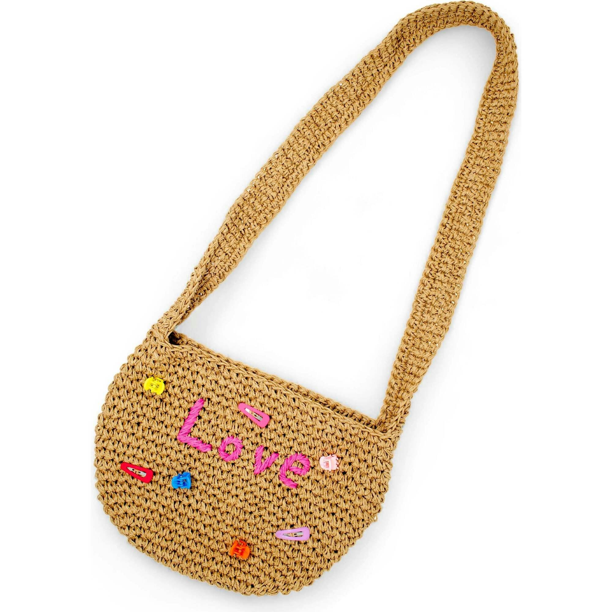 Girls Wicker Crossbody Message Charm Tote