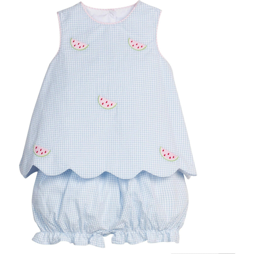 Embroidered Bow Back Bloomer Set - Watermelon