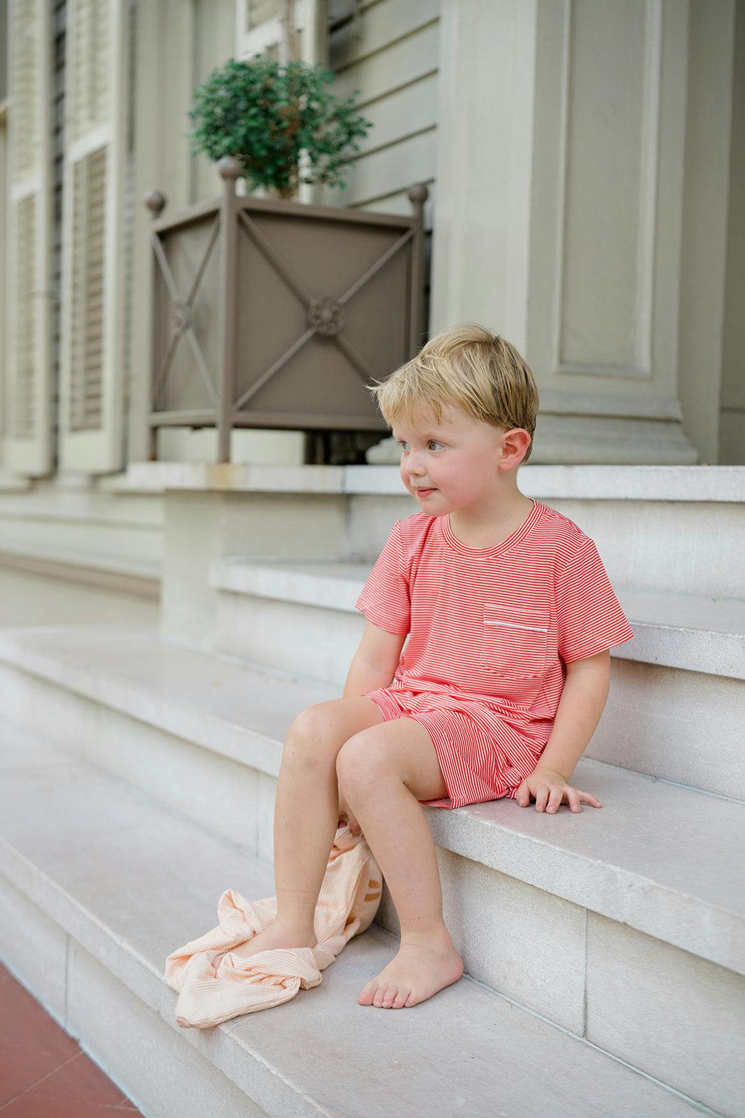 Pistachio Mini-Stripe Shorts & T-Shirt Set