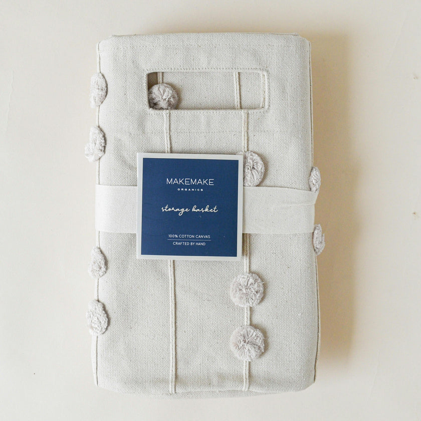 Handmade Canvas Storage Basket Pom Pom