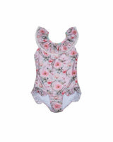 Girls Ruffle Neck One Piece Swimsuit (Petal Print)
