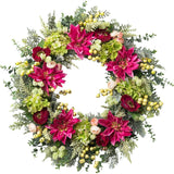 Hydrangea Dahlia Wreath - Fuchsia & Green Spring Summer Door Decor