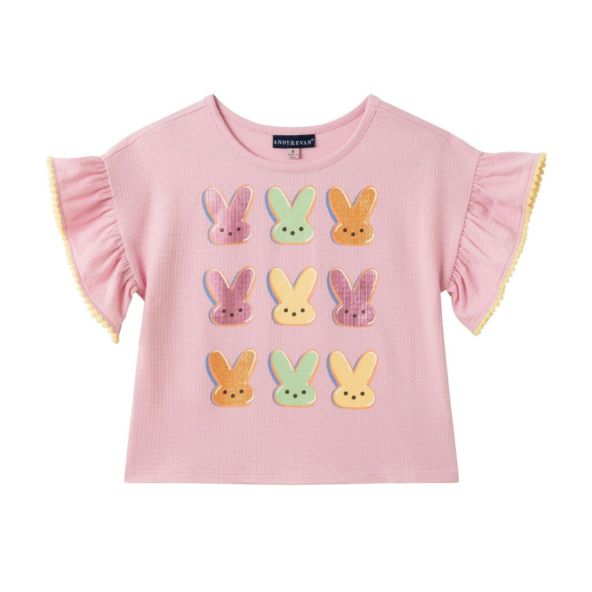 Girls Flutter Sleeve Graphic Tee | Pink Bunny