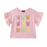 Girls Flutter Sleeve Graphic Tee | Pink Bunny