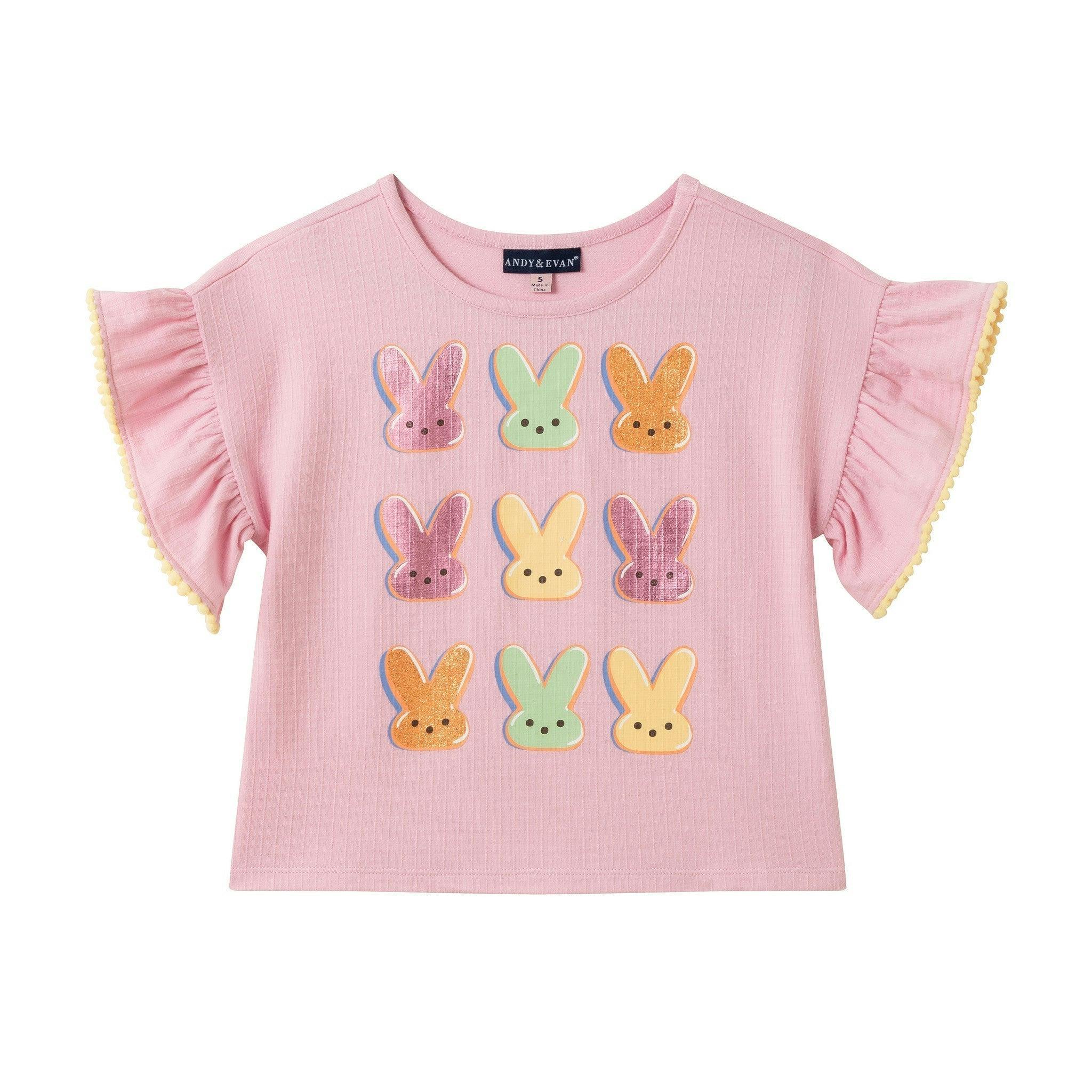 Girls Flutter Sleeve Graphic Tee | Pink Bunny