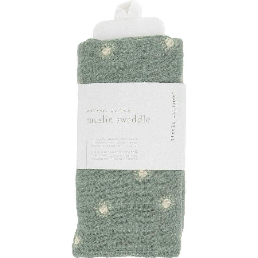 Organic Cotton Muslin Swaddle Blanket - Sage Suns