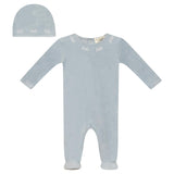 Bebe Embroidered Velour Onesie with Hat Beige