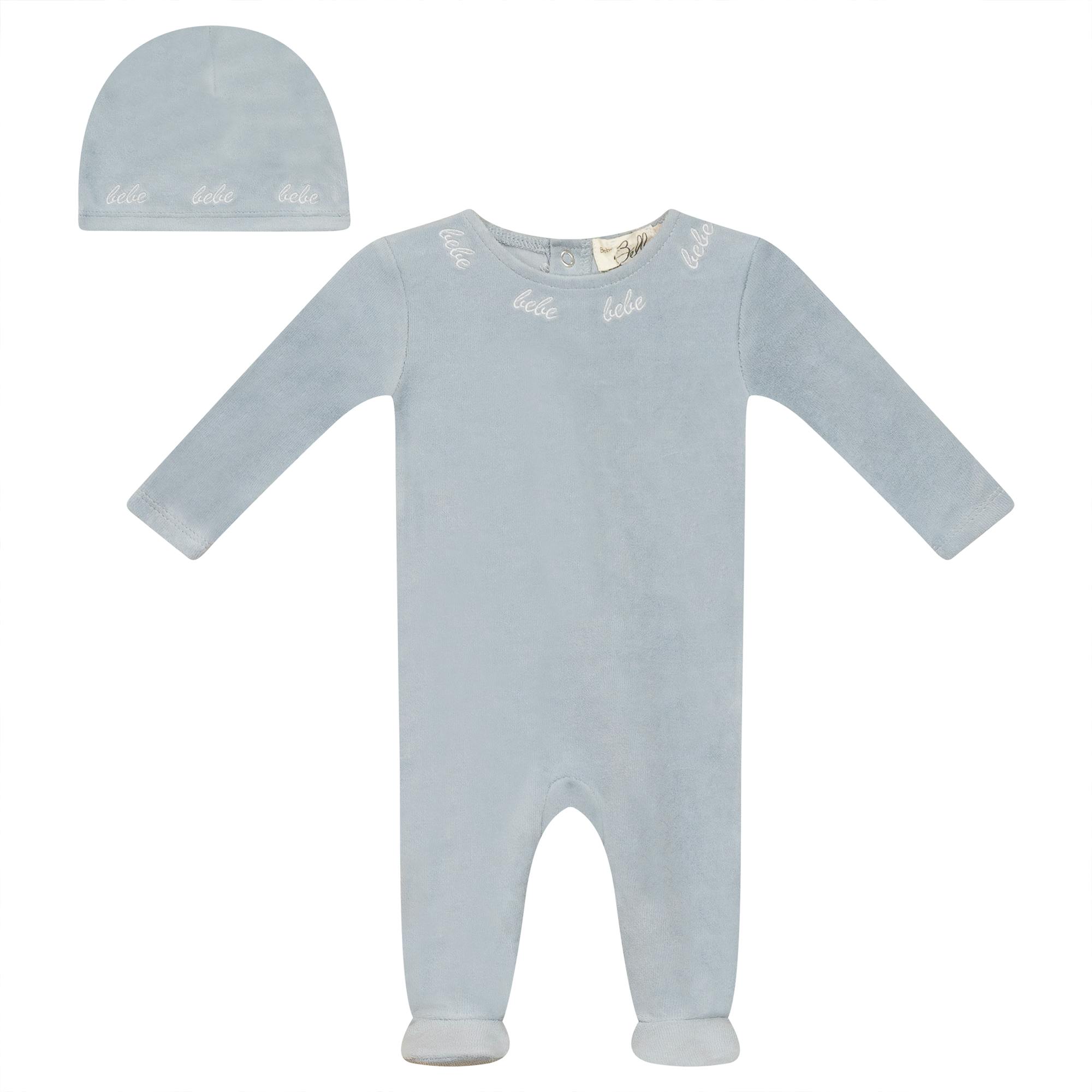 Bebe Embroidered Velour Onesie with Hat Beige