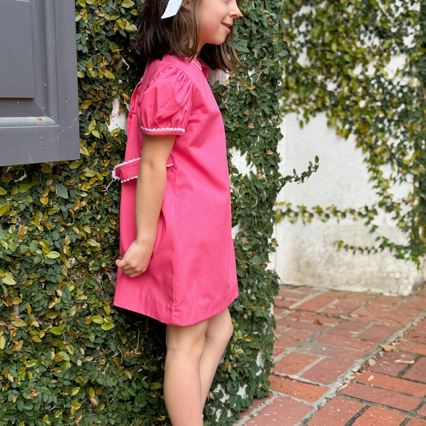 Lane Dress in Candy Pink Bitty Dot