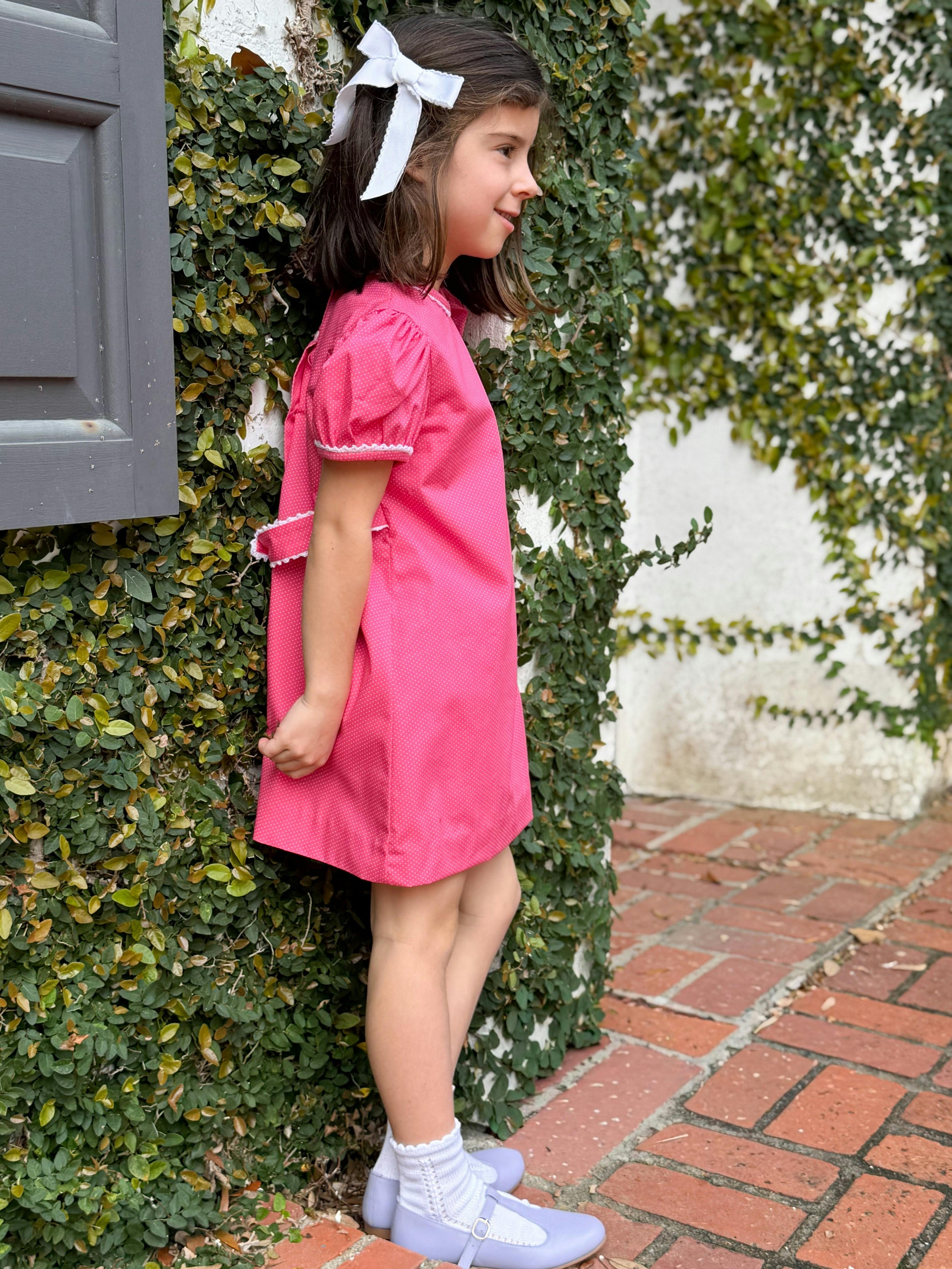 Lane Dress in Candy Pink Bitty Dot