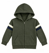 Kids Zip Hoodie with Stripes - Olive