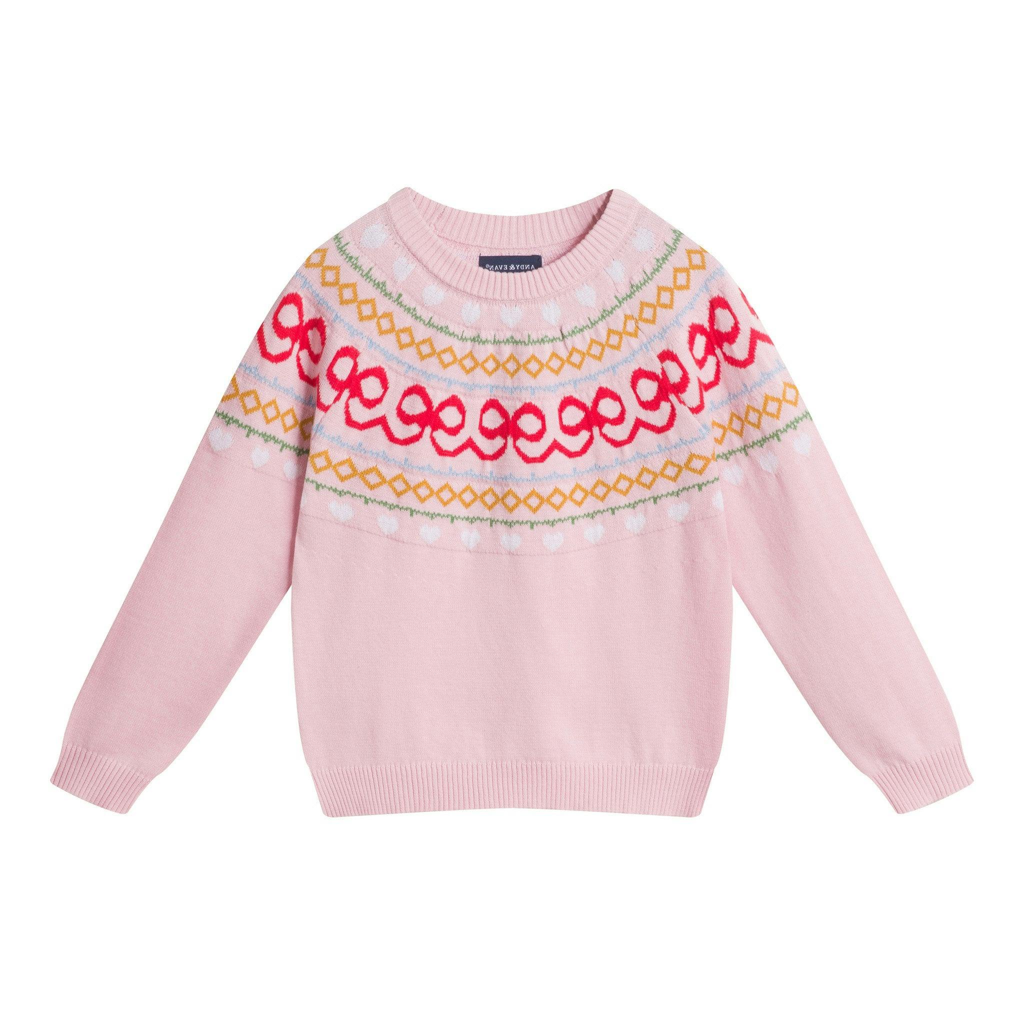 Girls Sweater & Flare Legging Set | Bow Fair Isle - Pink