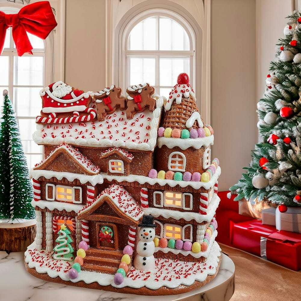 10-Inch Pre-Lit Gingerbread House With Santa