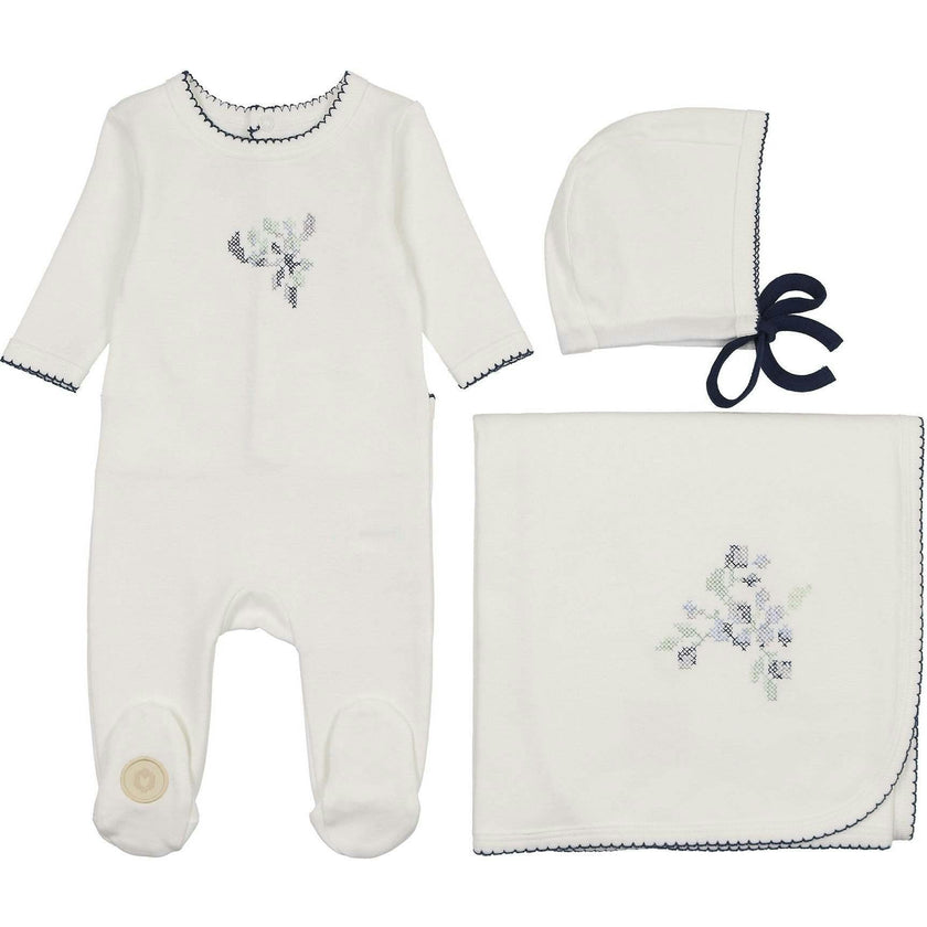 Heirloom Berry Layette Set Ivory & Blue
