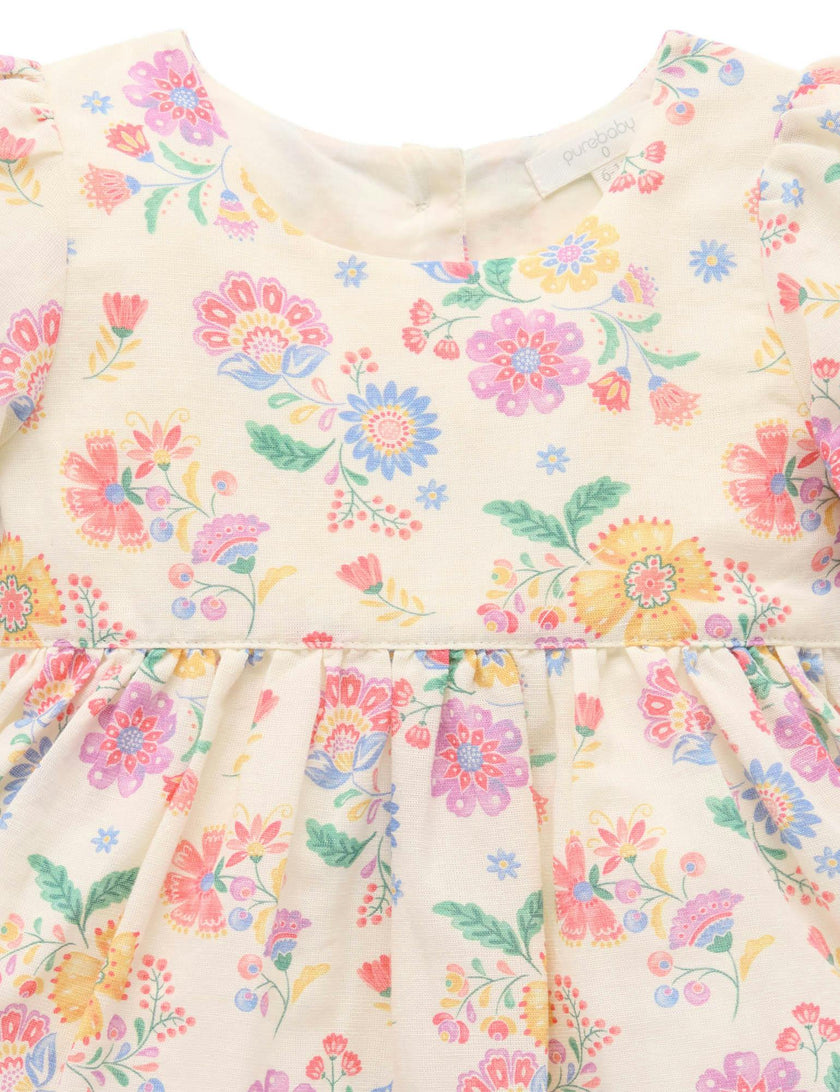 Linen Blend Dress & Headband Mexican Floral