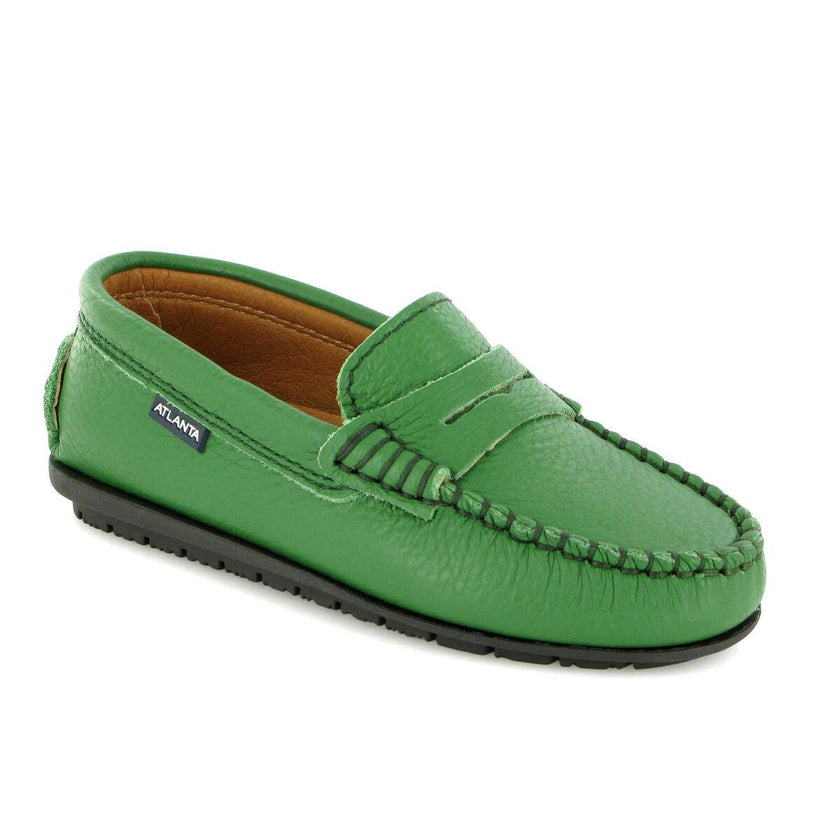 Grainy Leather Penny Moccasins, Green