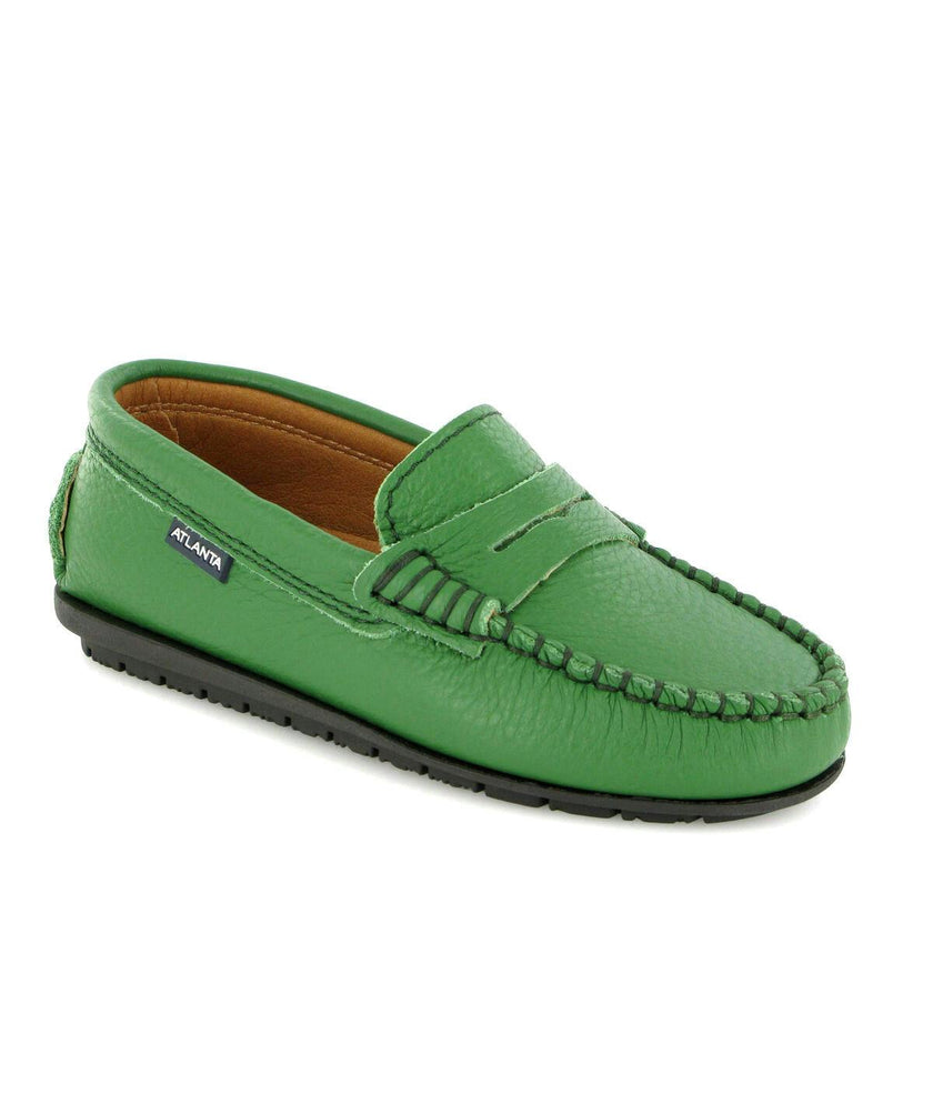 Grainy Leather Penny Moccasins, Green