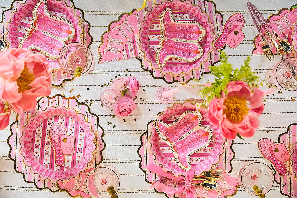 Packed Party Boot Scoot Blooms Western Round Paper Placemats 10ct - Gold Foil Pink Western Pattern 15 Inch Placemats for Western Parties