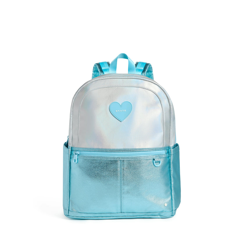 Kane Double Pocket Large Backpack, Metallic Blue/Turquoise Colorblock