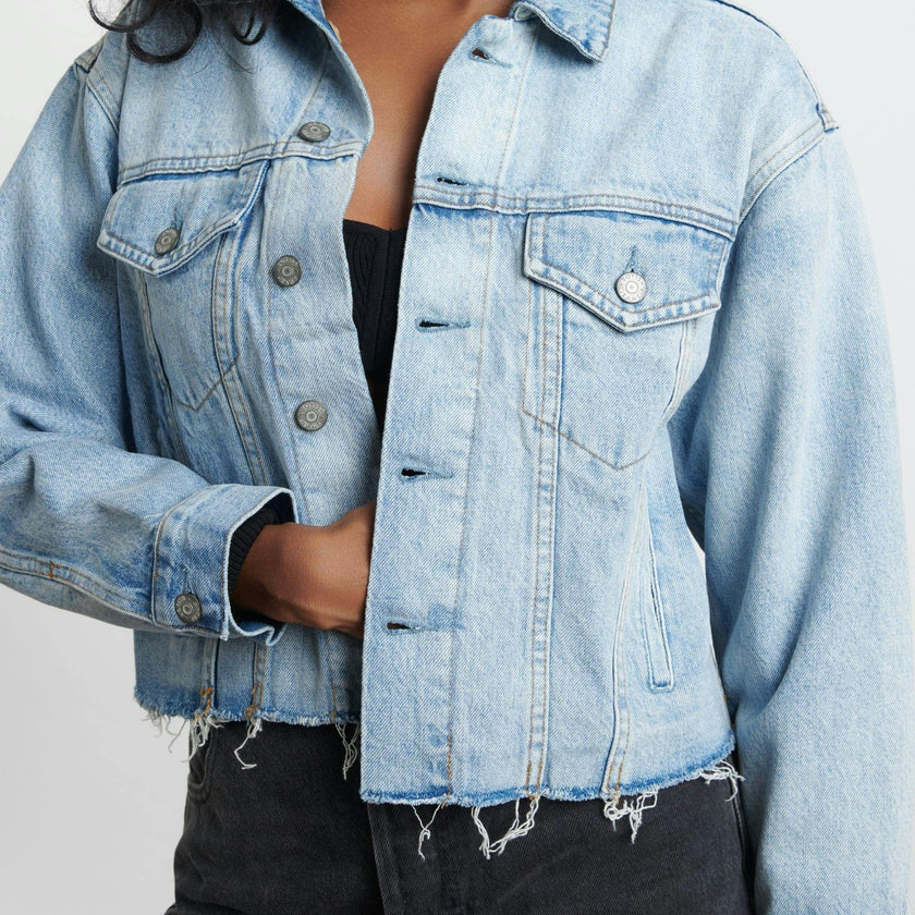 The Harvey Raw Hem Cropped Denim Jacket