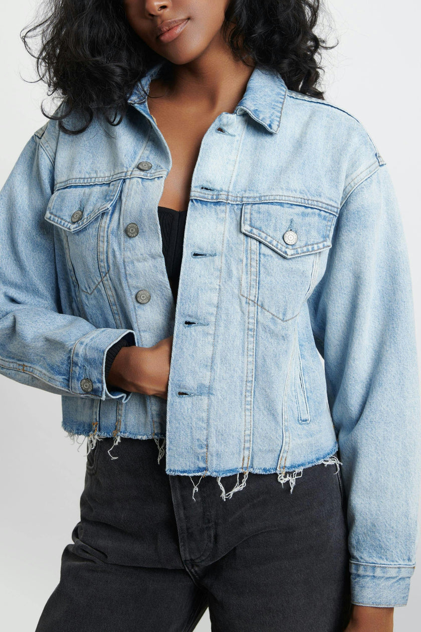 The Harvey Raw Hem Cropped Denim Jacket