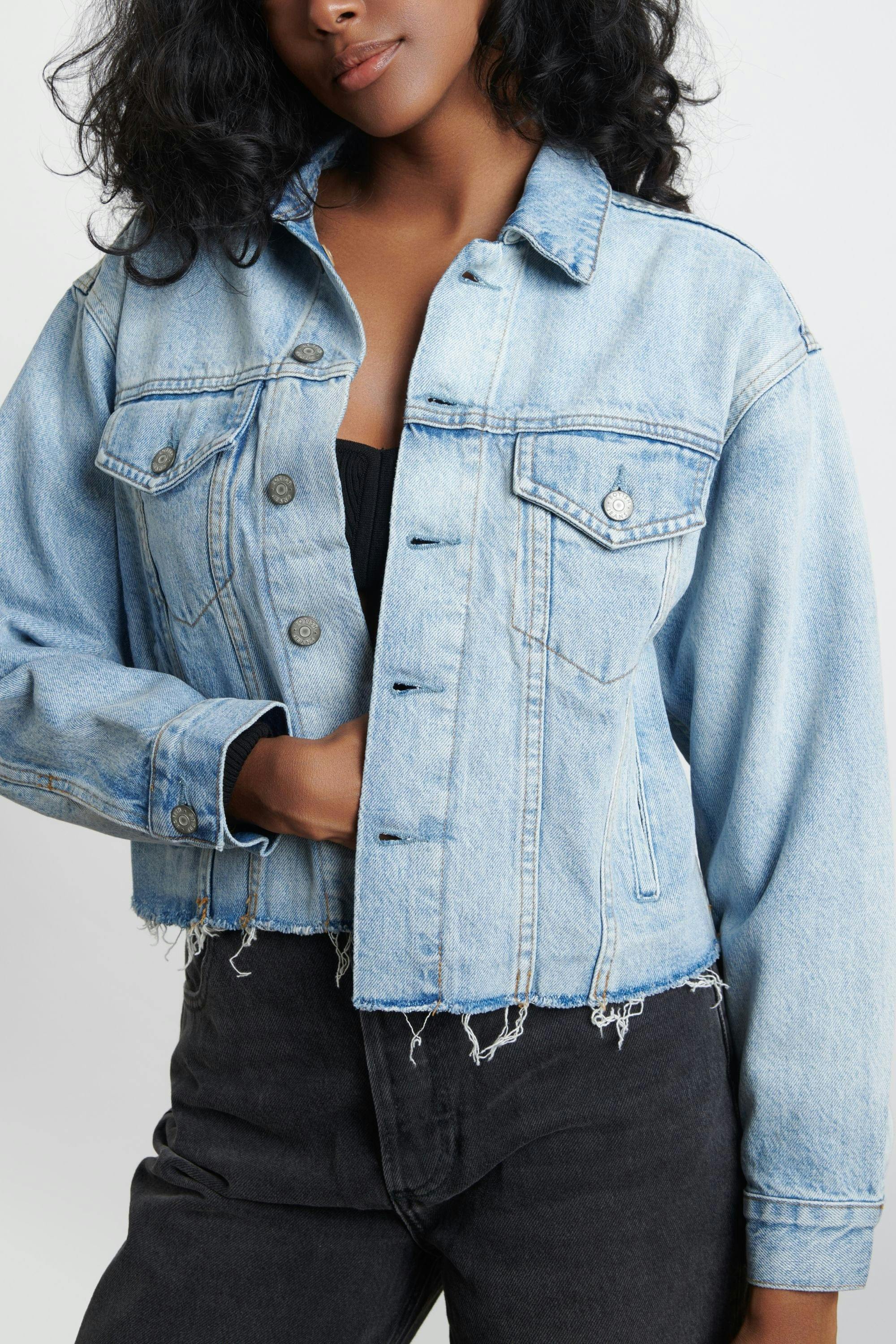 The Harvey Raw Hem Cropped Denim Jacket