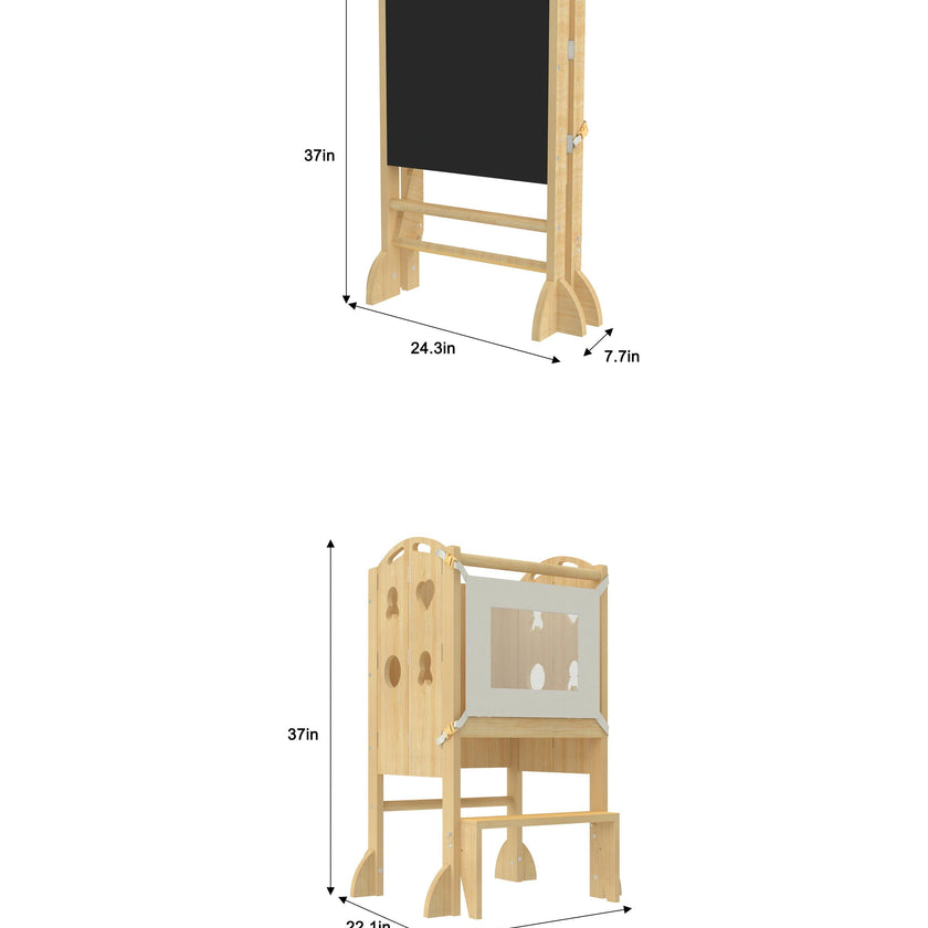 Plum 3-in-1 Foldable Kitchen Tower, Step Stool & Chalkboard for Toddlers