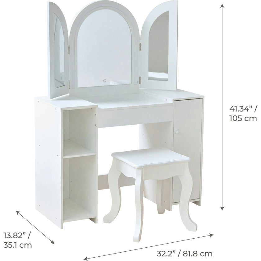 Teamson Kids Deluxe Glow Wooden Vanity Desk with LED Lights & Cork Panels